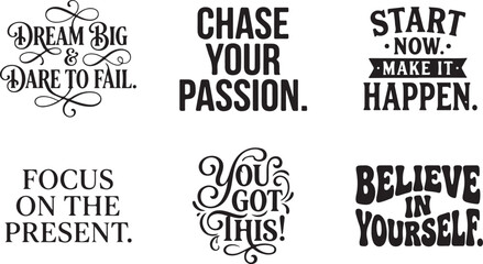 Fototapeta premium Inspirational quotes, motivational phrases, typography set, vector stickers, encouragement words