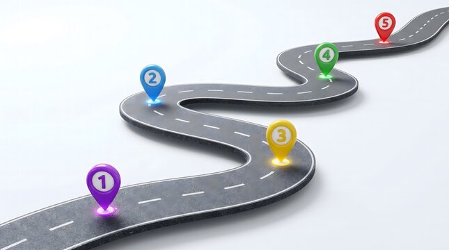 Roadmap with numbered location markers