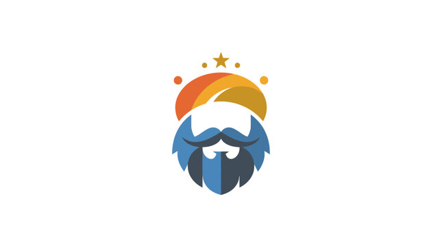 Modern Bearded Man Logo with Star and Orange Shape Design