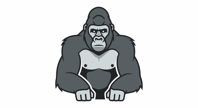 Stylized illustration of a powerful silverback gorilla with a stern expression, depicted in grey tones