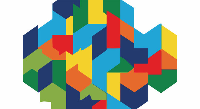 Abstract geometric pattern with vibrant interlocking polygons in a mosaic-like arrangement