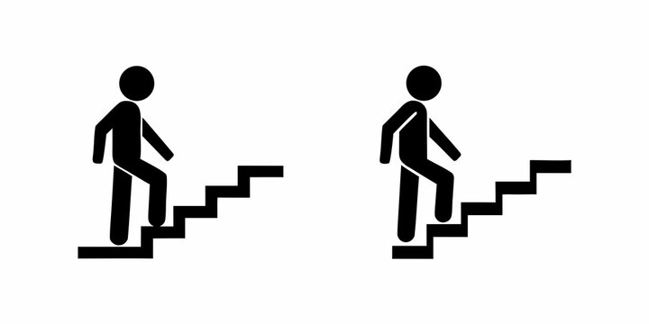 Stairs And Walking Icons On White Background Silhouette Style