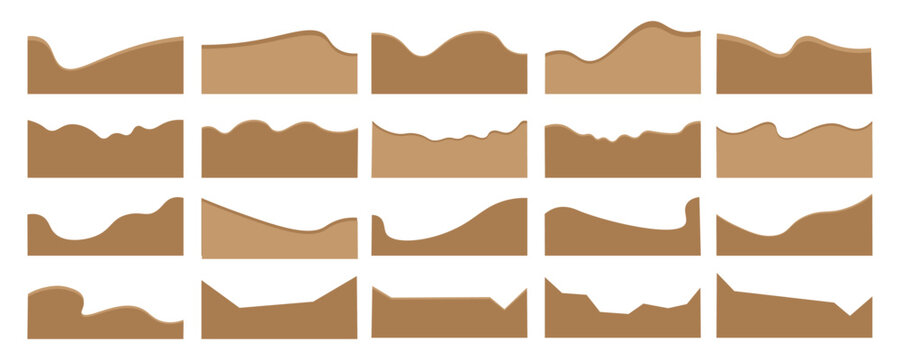 A collection of abstract dark brown and light brown wave vector graphics on a light background, featuring various data visualization styles.