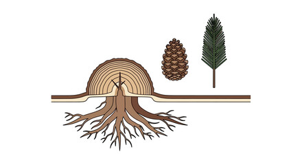 Tree Growth Anatomy: Cross-section, Pinecone, and Needle © Joko