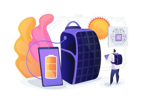 Solar Charging Backpacks abstract concept vector illustration.
