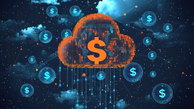Digital cloud financial system illustration