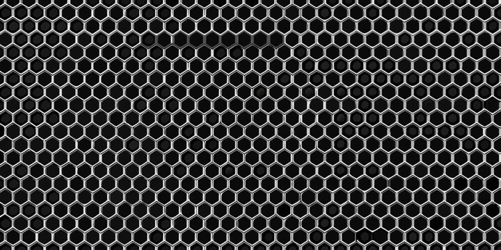 Hexagonal grid pattern with white cells on black background