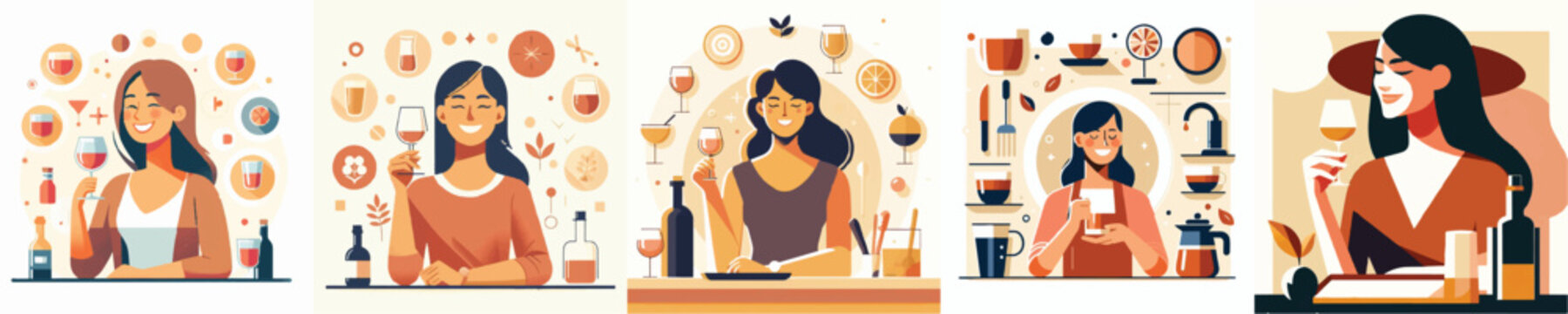 Vector of a woman participating in a beverage tasting experience