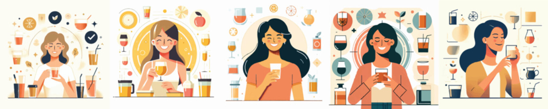 Vector of a woman participating in a beverage tasting experience