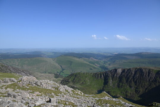a view from the top of Cadair Idris in wales in southern Snowdonia along the Minffordd Path