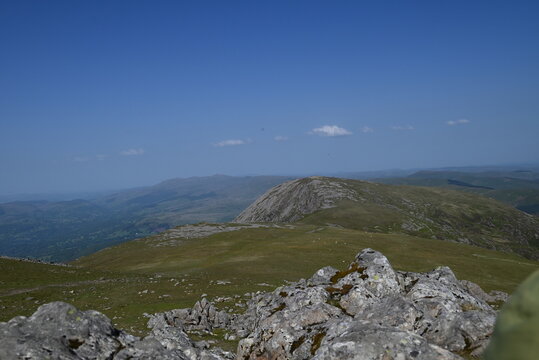 a view from the top of Cadair Idris in wales in southern Snowdonia along the Minffordd Path