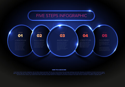 Futuristic Neon Oval Blue Five Steps Infographic Template