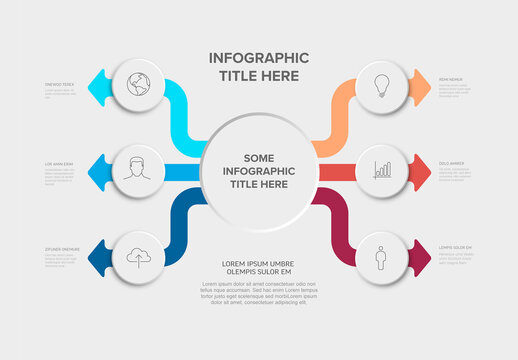 Business Infographic Template with Six Colorful Arrows and Circular Icons