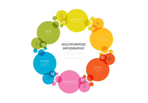 Colorful Circular Infographic Template with Six Numbered Steps