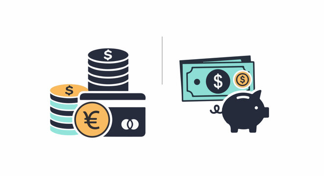 Icons representing money, savings, and payment methods