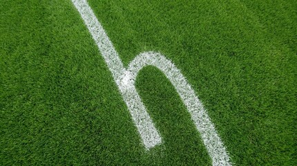 Obraz premium Freshly Cut Green Grass Surface with Football field markings on turf