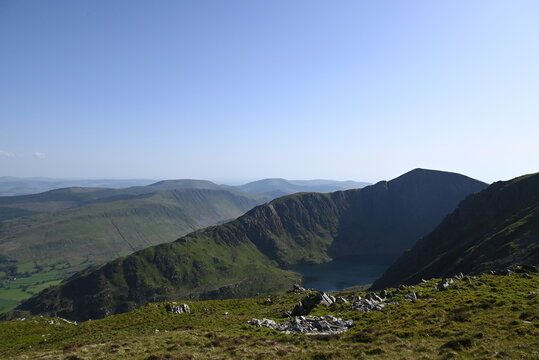 a view from the top of Cadair Idris in wales in southern Snowdonia along the Minffordd Path
