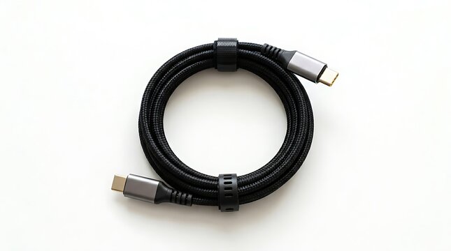 Usbc to usbc charging cable with braided nylon cord isolated on white background