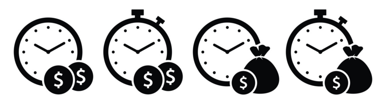 Time money profit icon set illustration