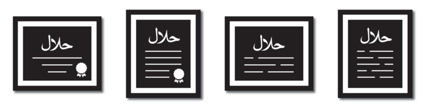 Halal text certificate figure set icon illustration