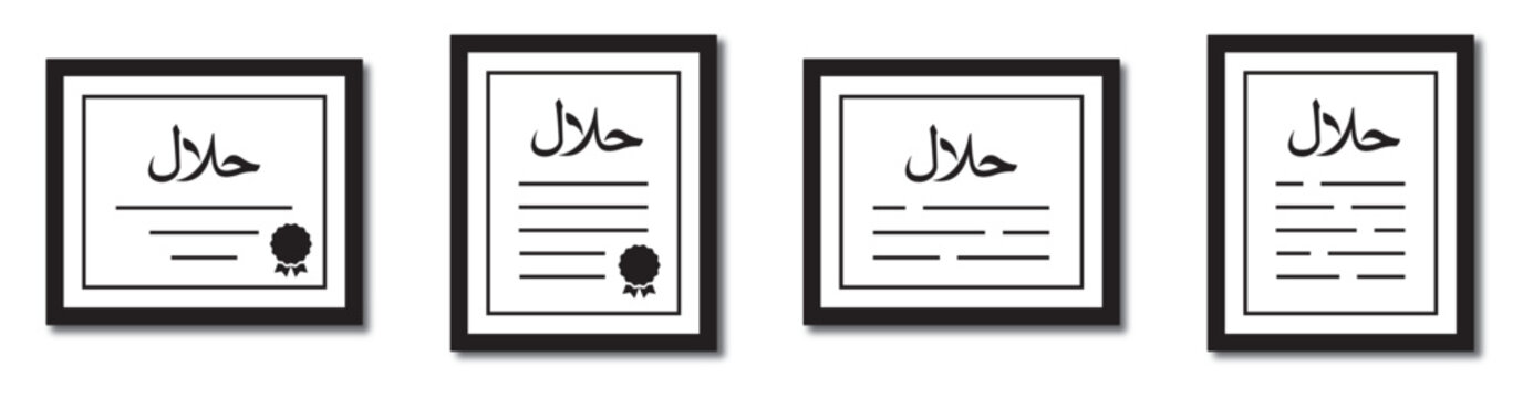 Halal text certificate figure set icon illustration