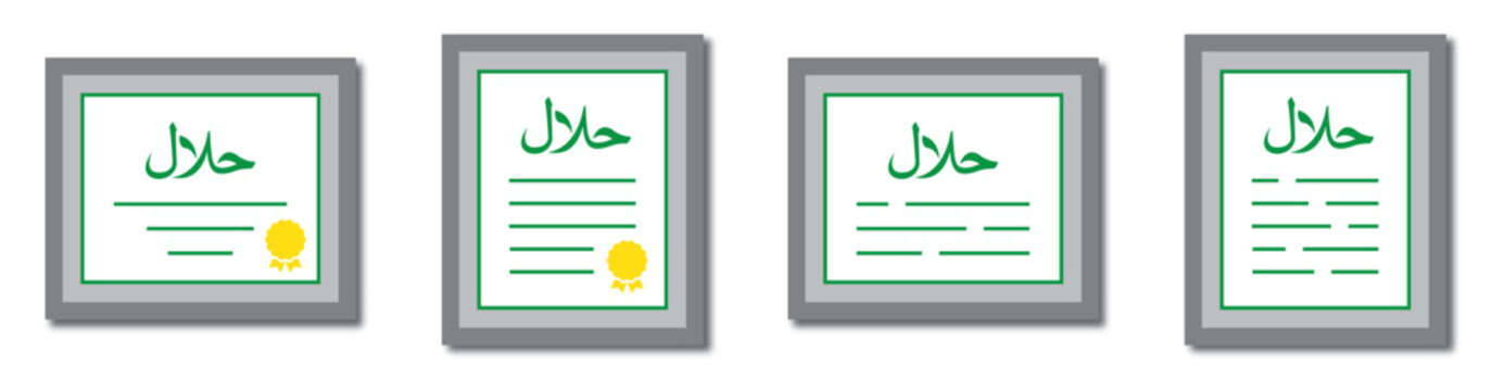 Halal text certificate figure set icon illustration