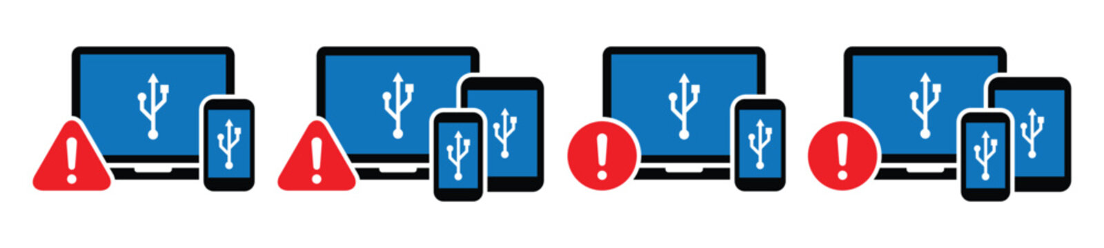 Usb devices connection warning error icon illustration