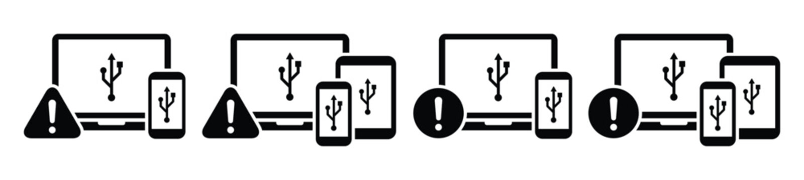 Usb devices connection warning error icon illustration