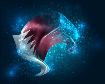 Qatar, vector 3d flag virtual triangular polygons on a color background