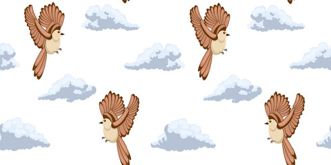 pattern illustration of birds and clouds © Ольга Коваль