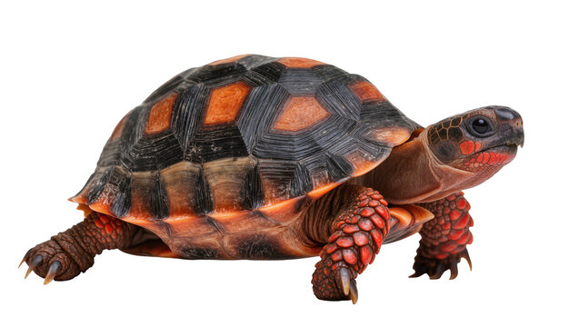 Red-footed tortoise with patterned shell and scaly legs
