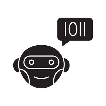Robot speaking binary code artificial intelligence glyph icon