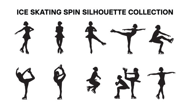 Ice Skating Spin Silhouette Icon Sheet Collection.