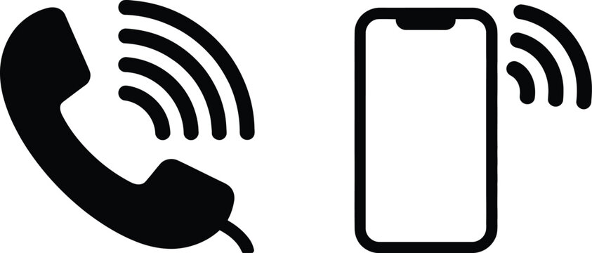 Ringing, phone, icon vector, telephone call and smartphone alert symbols representing incoming call notification communication and mobile app interface design.
