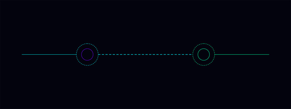 Abstract illustration of data flow in network with two points and dashed line.
