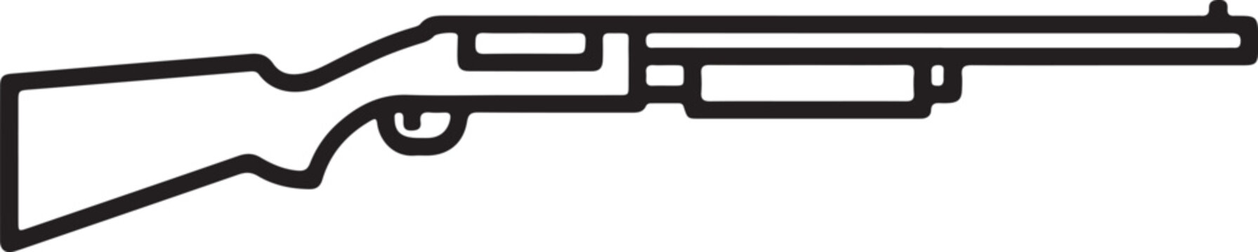 Simple black and white line art vector illustration of a pump-action shotgun side profile