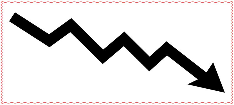 Abstract black zigzag arrow pointing downwards indicating a downward trend or decrease in performance isolated on white background illustration vector design