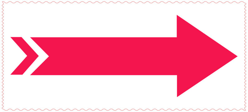 Bright red directional arrow with chevron accents pointing to the right isolated on a white background with decorative border illustration vector design