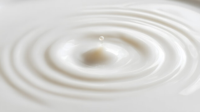 A single droplet of cow's milk spreads across a white surface, emphasizing the product's smooth and velvety consistency.