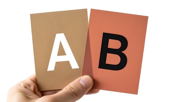 Concept of A/B testing Hand presents two distinct cards for comparative analysis