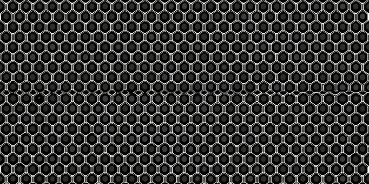 Hexagonal grid pattern white lines on black background