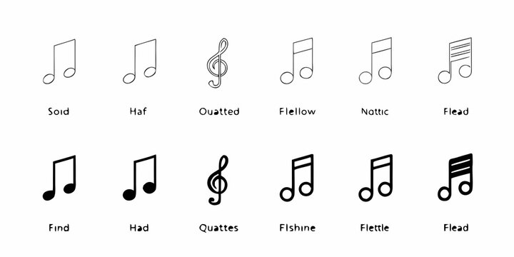 Musical Note Icons Flat Vector Set On White Background