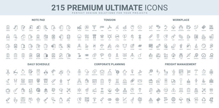 Clipboards with pen and documents to edit data, corporate workplace, business planning, cargo line icon set. Stress tension symptoms, daily life plan thin black outline symbols vector illustration