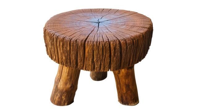 Rustic wooden stump stool with three log legs