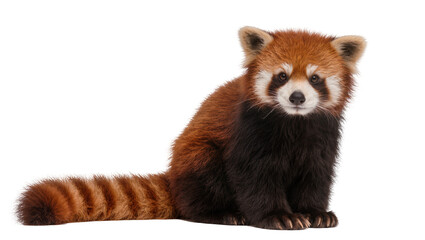 Red panda with bushy striped tail sitting © Lisa