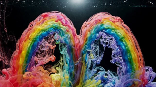 Colorful Ink Dispersion Underwater Dynamic Liquid Flow Vivid Rainbow Formation Artistic Fluid Motion