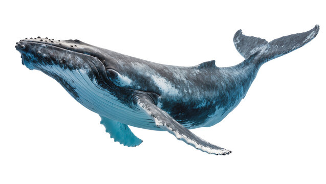 Humpback whale swimming underwater with white