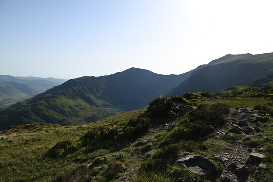 a view from the top of Cadair Idris in wales in southern Snowdonia along the Minffordd Path