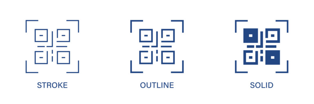 QR Code icon with editable stroke, outline and solid styles. QR Code icons. Vector icon illustration.