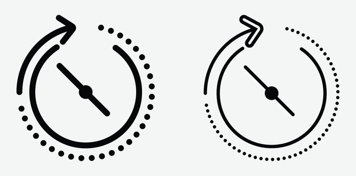 Black history clock and circular arrow icon set with clock hands and dotted circle. countdown process outline icons for UI UX design. vector illustration.